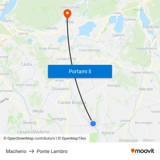 Macherio to Ponte Lambro map