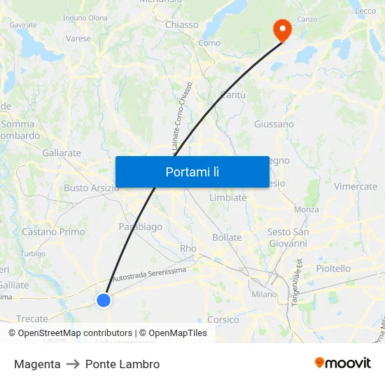 Magenta to Ponte Lambro map