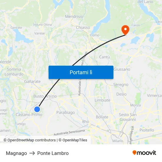 Magnago to Ponte Lambro map