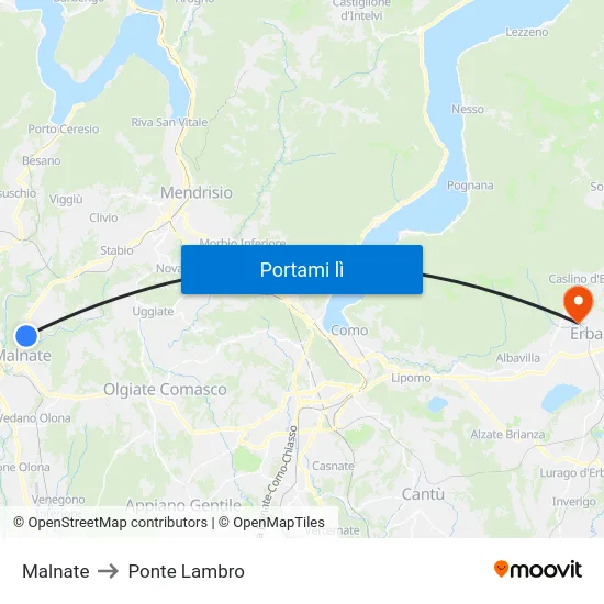 Malnate to Ponte Lambro map
