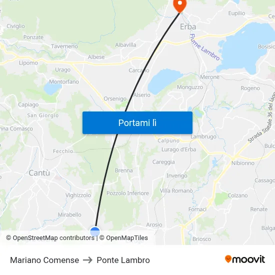 Mariano Comense to Ponte Lambro map