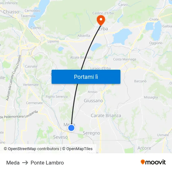 Meda to Ponte Lambro map