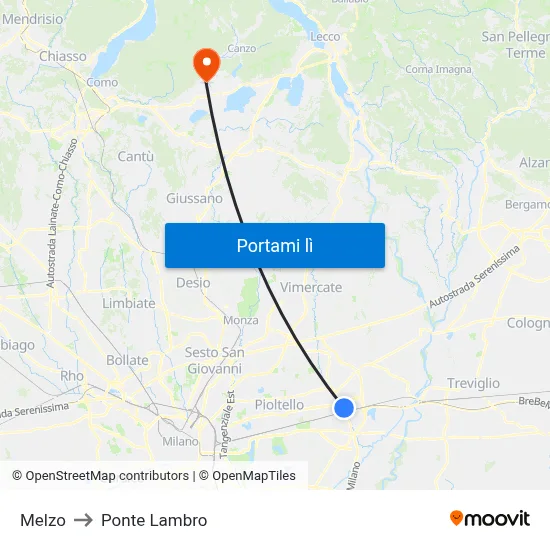 Melzo to Ponte Lambro map