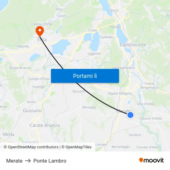 Merate to Ponte Lambro map