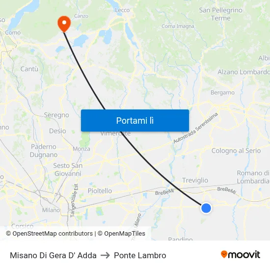 Misano Di Gera D' Adda to Ponte Lambro map
