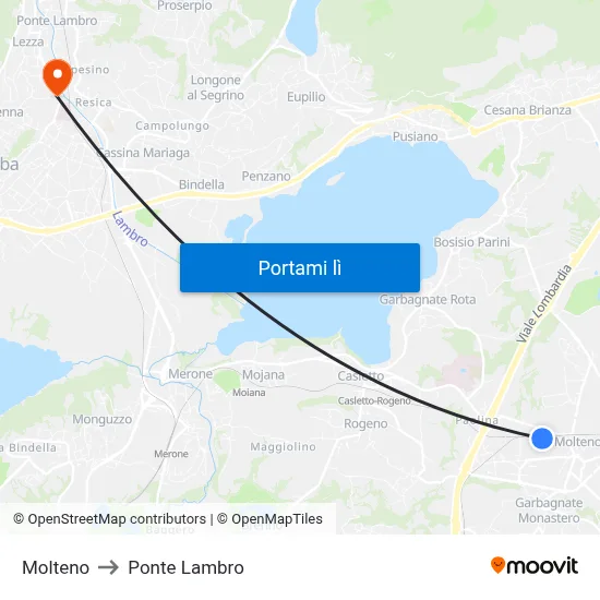 Molteno to Ponte Lambro map