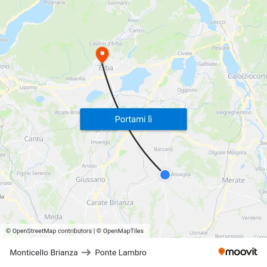 Monticello Brianza to Ponte Lambro map