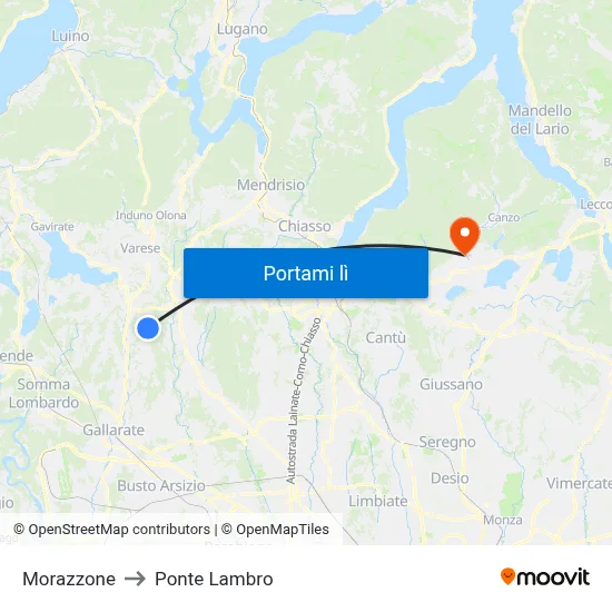 Morazzone to Ponte Lambro map