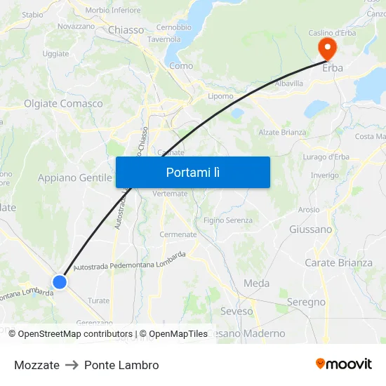 Mozzate to Ponte Lambro map