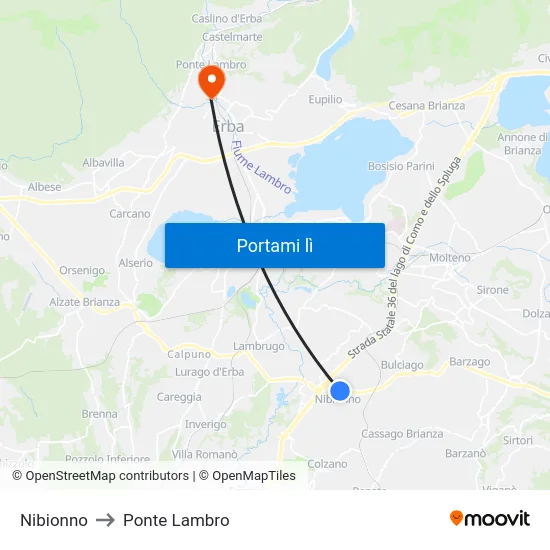 Nibionno to Ponte Lambro map