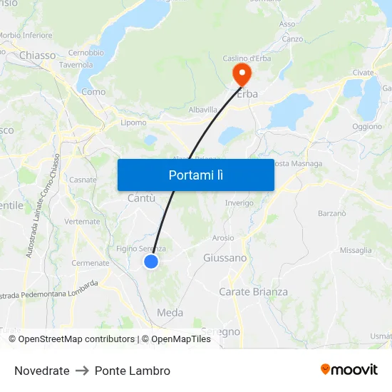 Novedrate to Ponte Lambro map