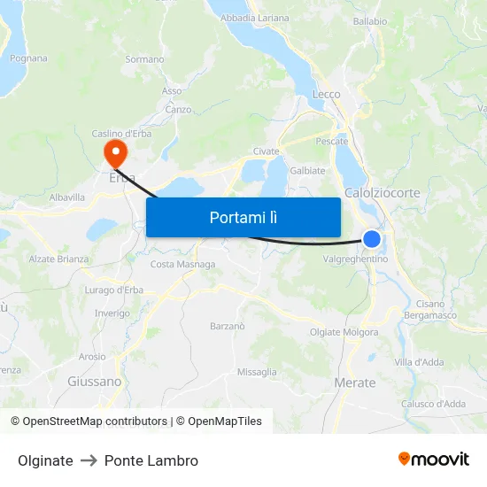 Olginate to Ponte Lambro map