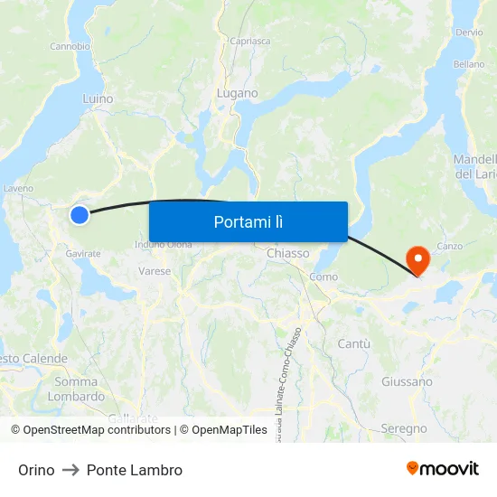 Orino to Ponte Lambro map