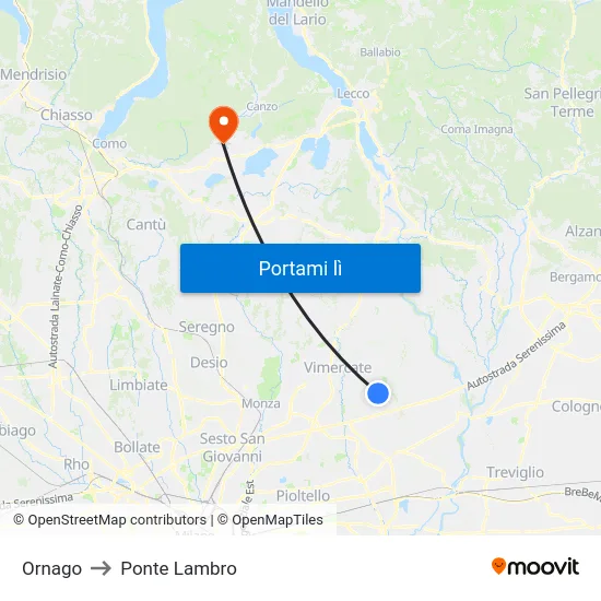 Ornago to Ponte Lambro map