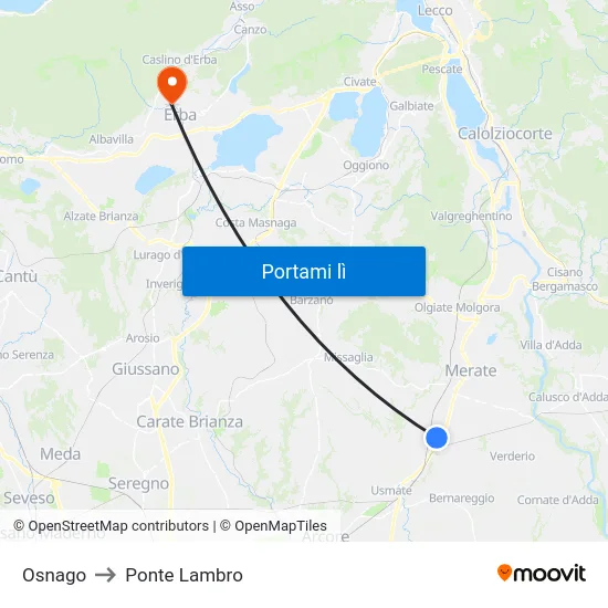 Osnago to Ponte Lambro map