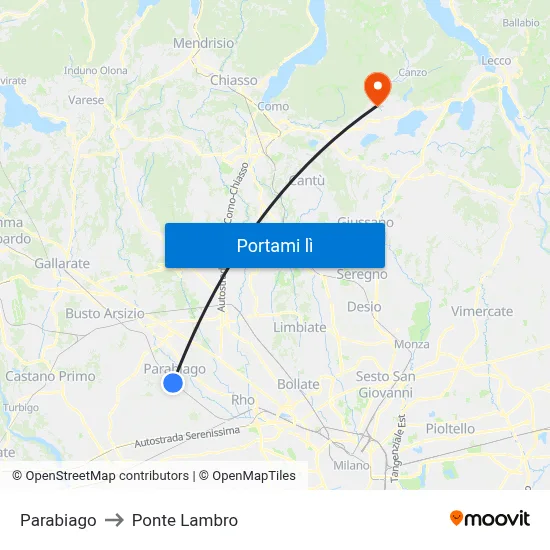 Parabiago to Ponte Lambro map