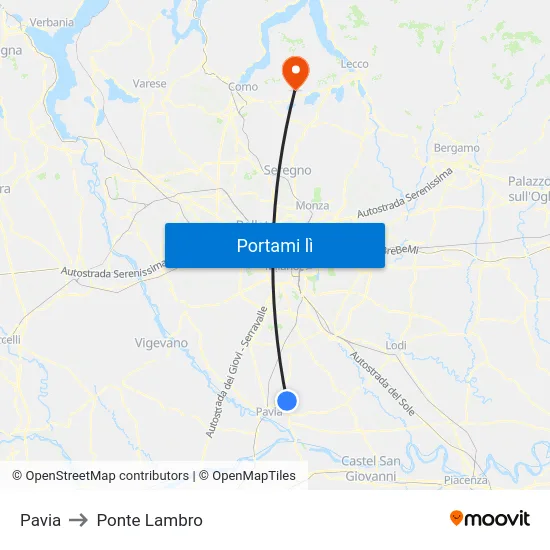 Pavia to Ponte Lambro map