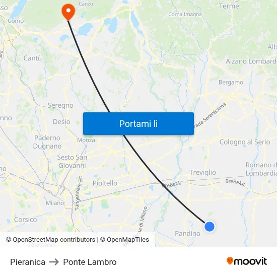 Pieranica to Ponte Lambro map