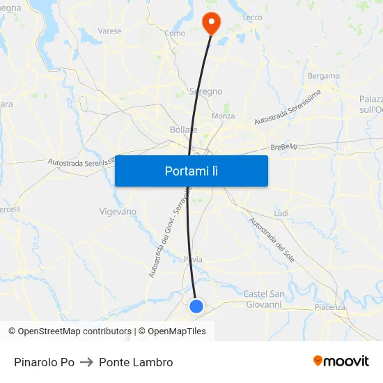 Pinarolo Po to Ponte Lambro map