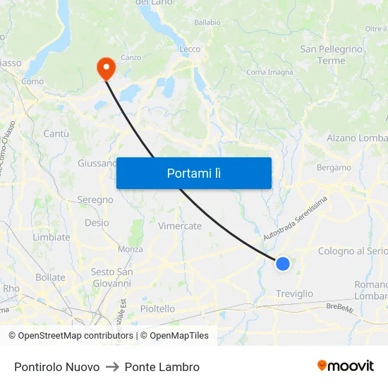 Pontirolo Nuovo to Ponte Lambro map