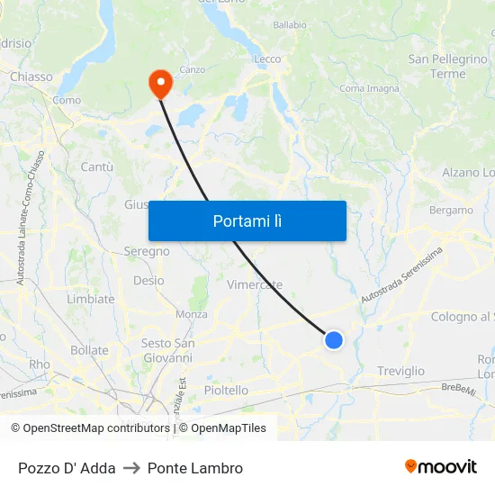 Pozzo D' Adda to Ponte Lambro map