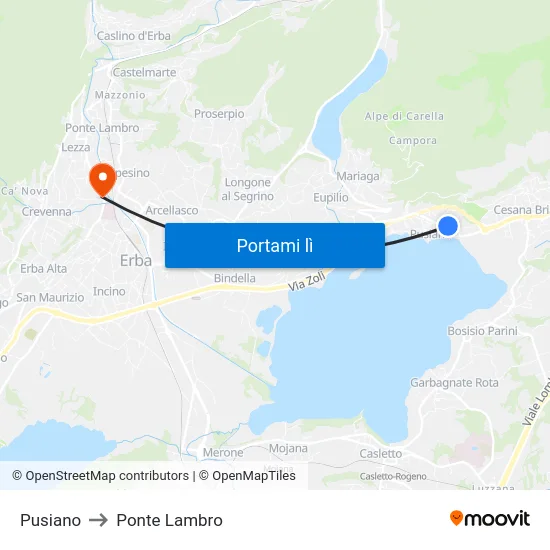 Pusiano to Ponte Lambro map