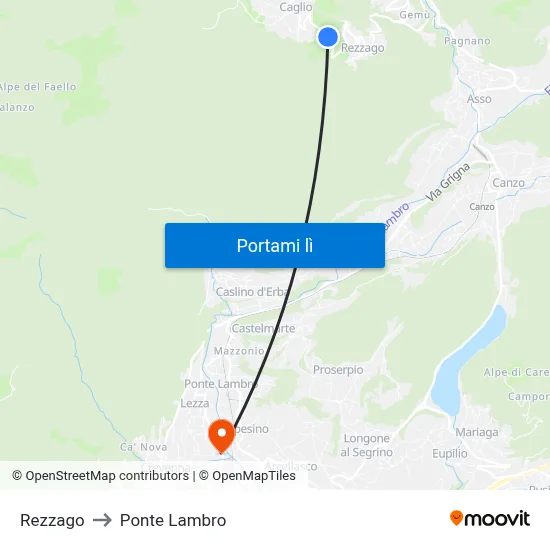 Rezzago to Ponte Lambro map