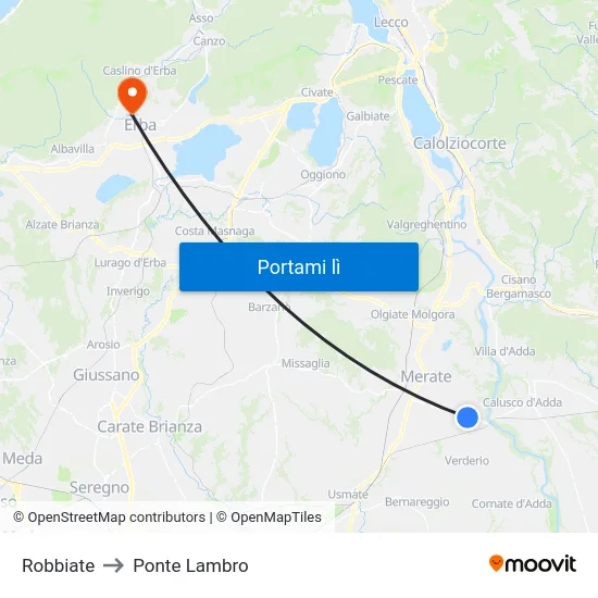 Robbiate to Ponte Lambro map