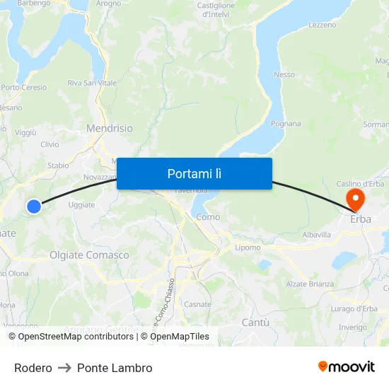 Rodero to Ponte Lambro map