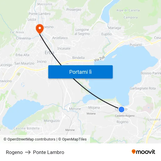 Rogeno to Ponte Lambro map