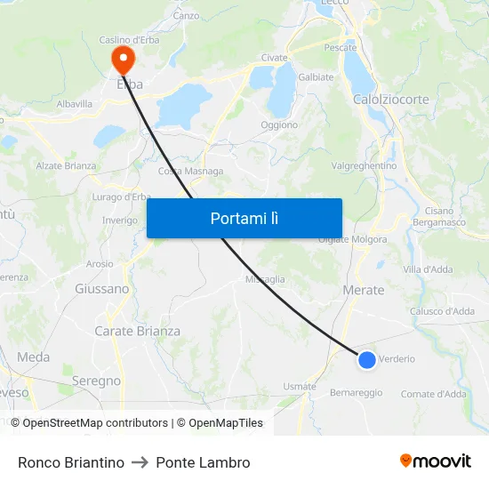 Ronco Briantino to Ponte Lambro map