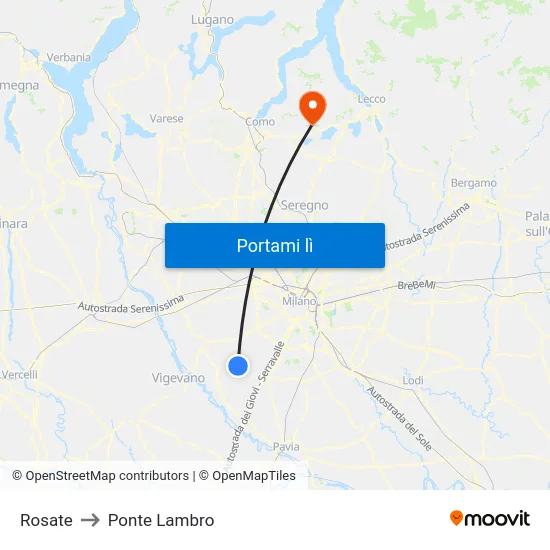 Rosate to Ponte Lambro map