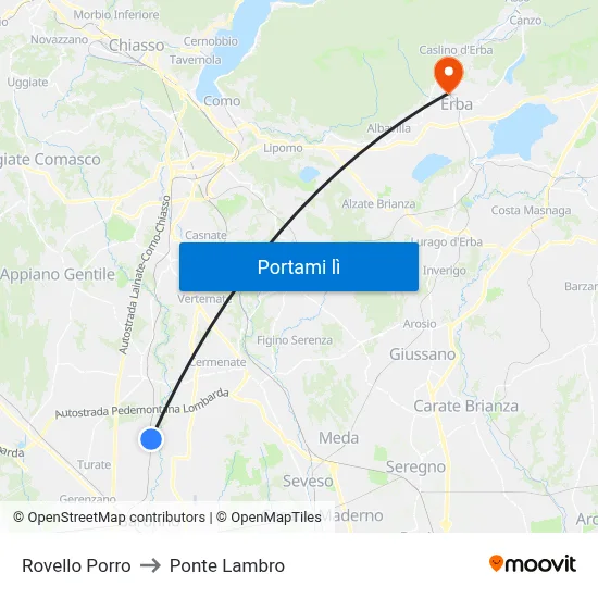 Rovello Porro to Ponte Lambro map