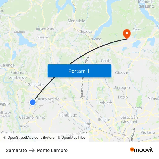 Samarate to Ponte Lambro map