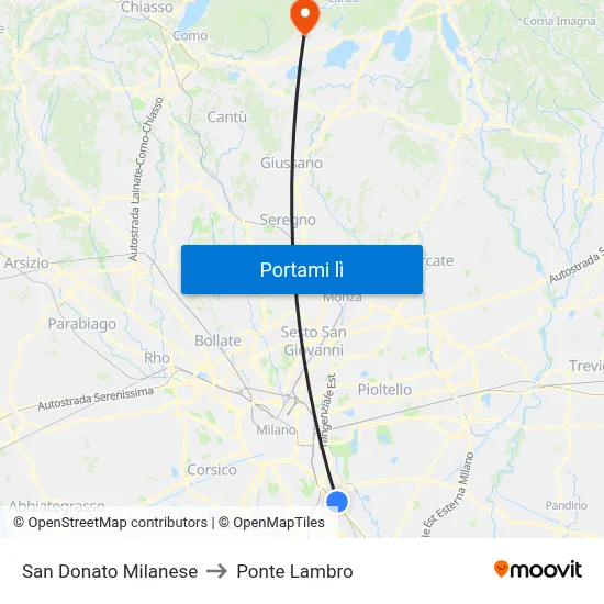 San Donato Milanese to Ponte Lambro map