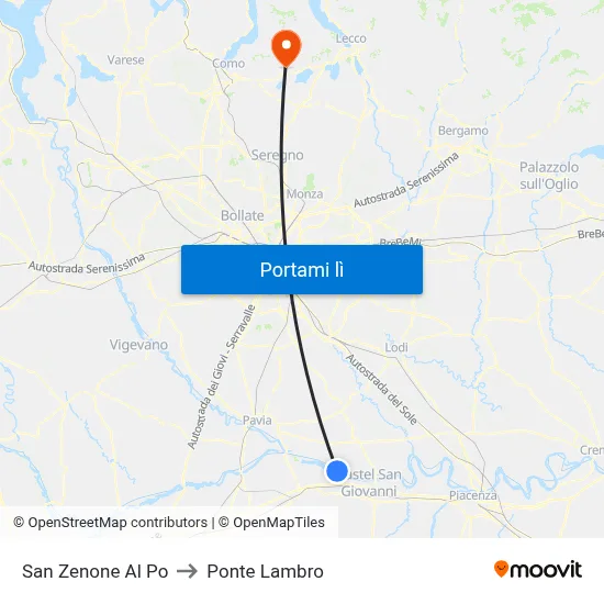 San Zenone Al Po to Ponte Lambro map