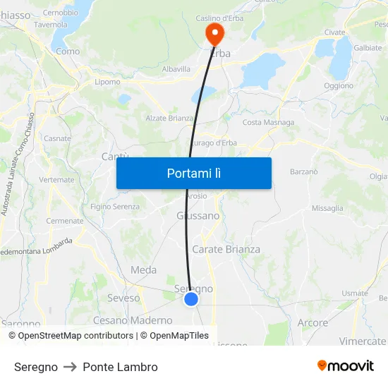 Seregno to Ponte Lambro map