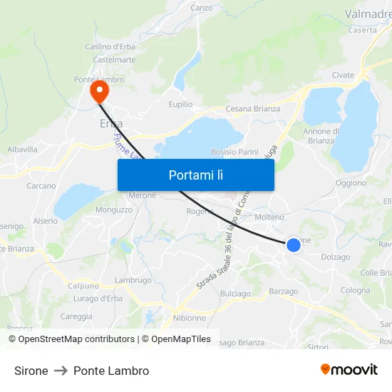 Sirone to Ponte Lambro map