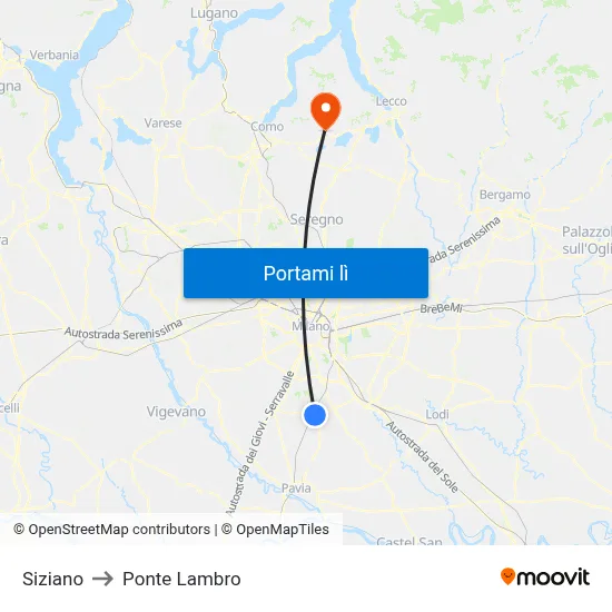 Siziano to Ponte Lambro map