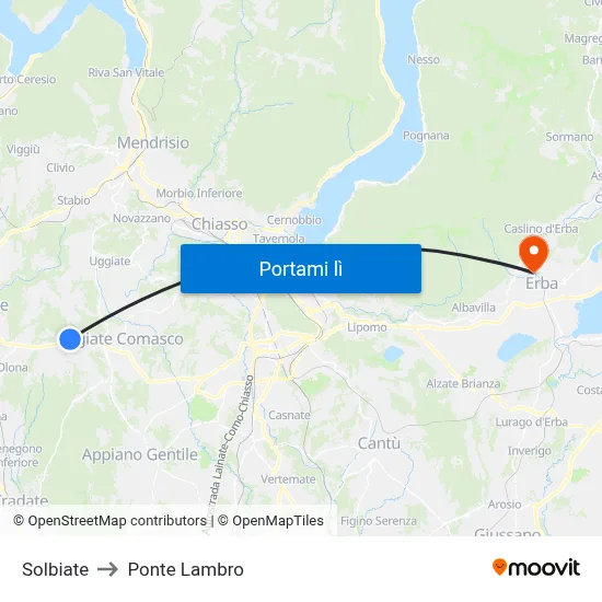 Solbiate to Ponte Lambro map