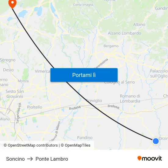 Soncino to Ponte Lambro map