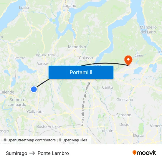 Sumirago to Ponte Lambro map