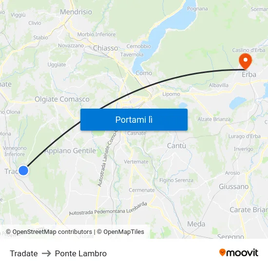 Tradate to Ponte Lambro map