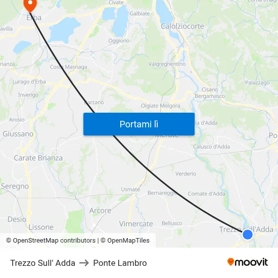 Trezzo Sull' Adda to Ponte Lambro map