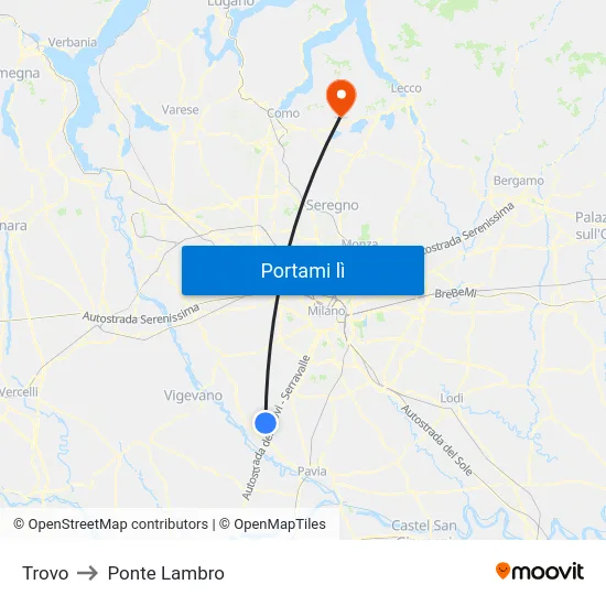 Trovo to Ponte Lambro map