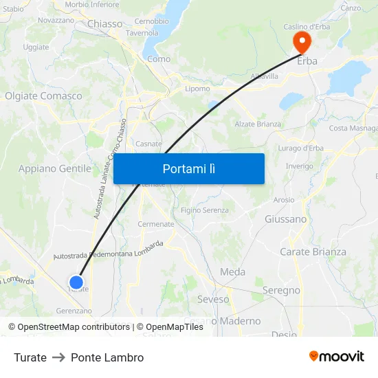 Turate to Ponte Lambro map