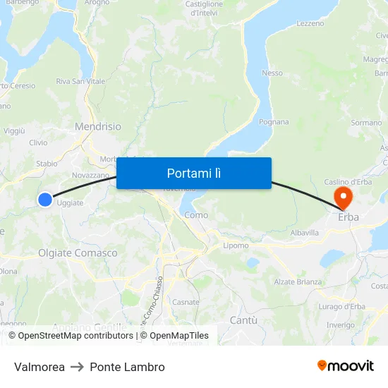 Valmorea to Ponte Lambro map