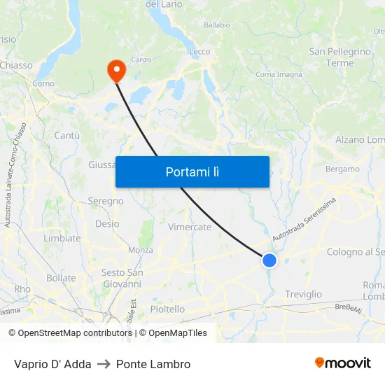 Vaprio D' Adda to Ponte Lambro map