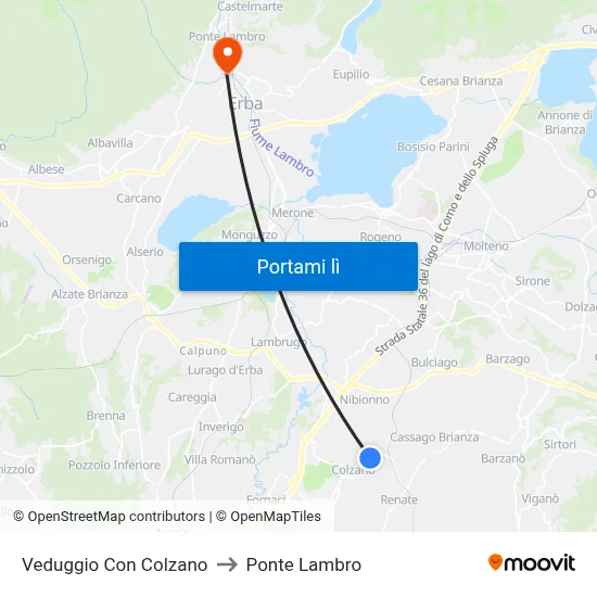Veduggio Con Colzano to Ponte Lambro map