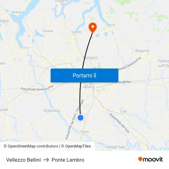 Vellezzo Bellini to Ponte Lambro map